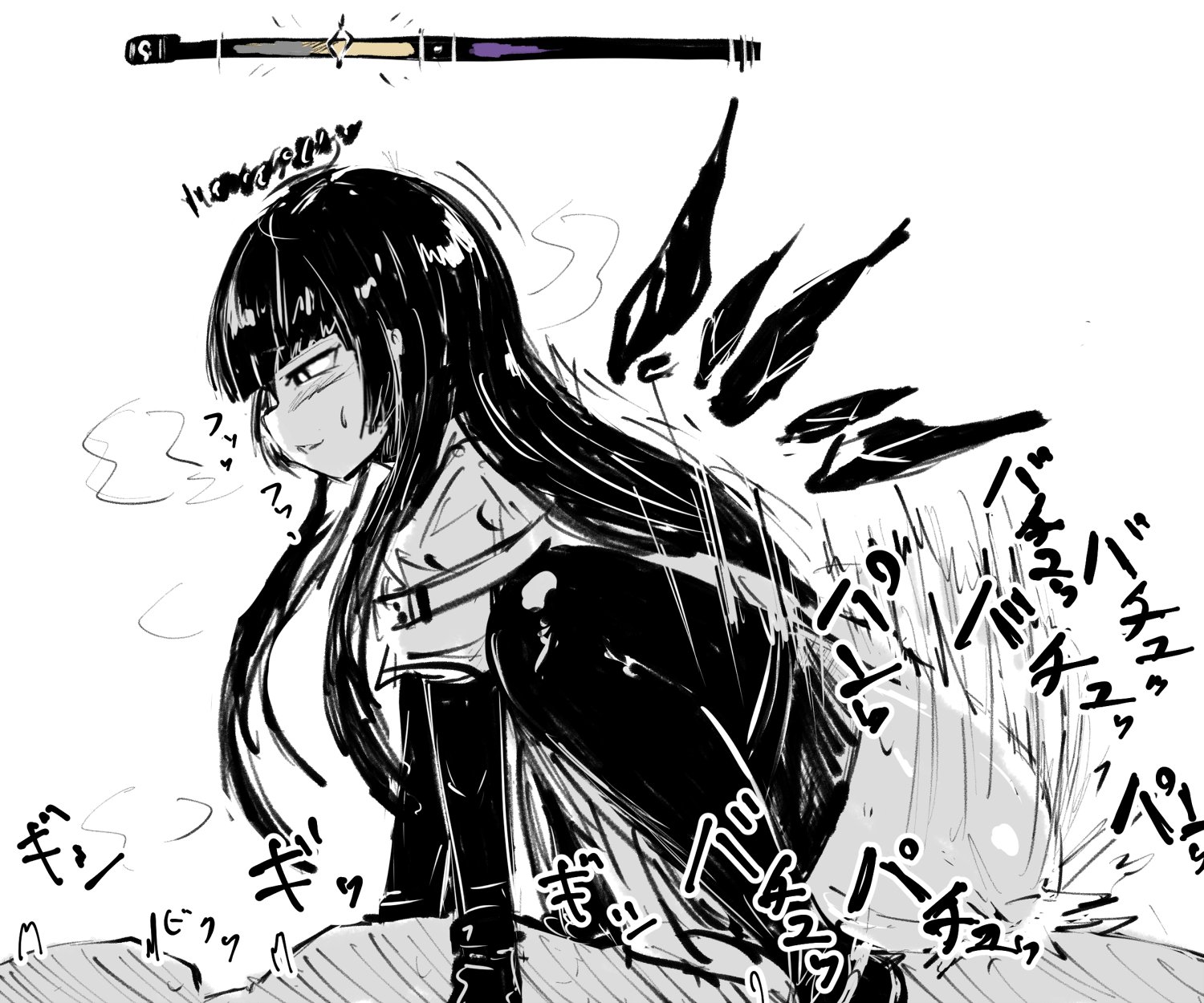 1girls, arknights, bottomless, female, gameplay mechanics, geist43195783, monochrome, sex, sketch, thighhighs, thighs, virtuosa (arknights)