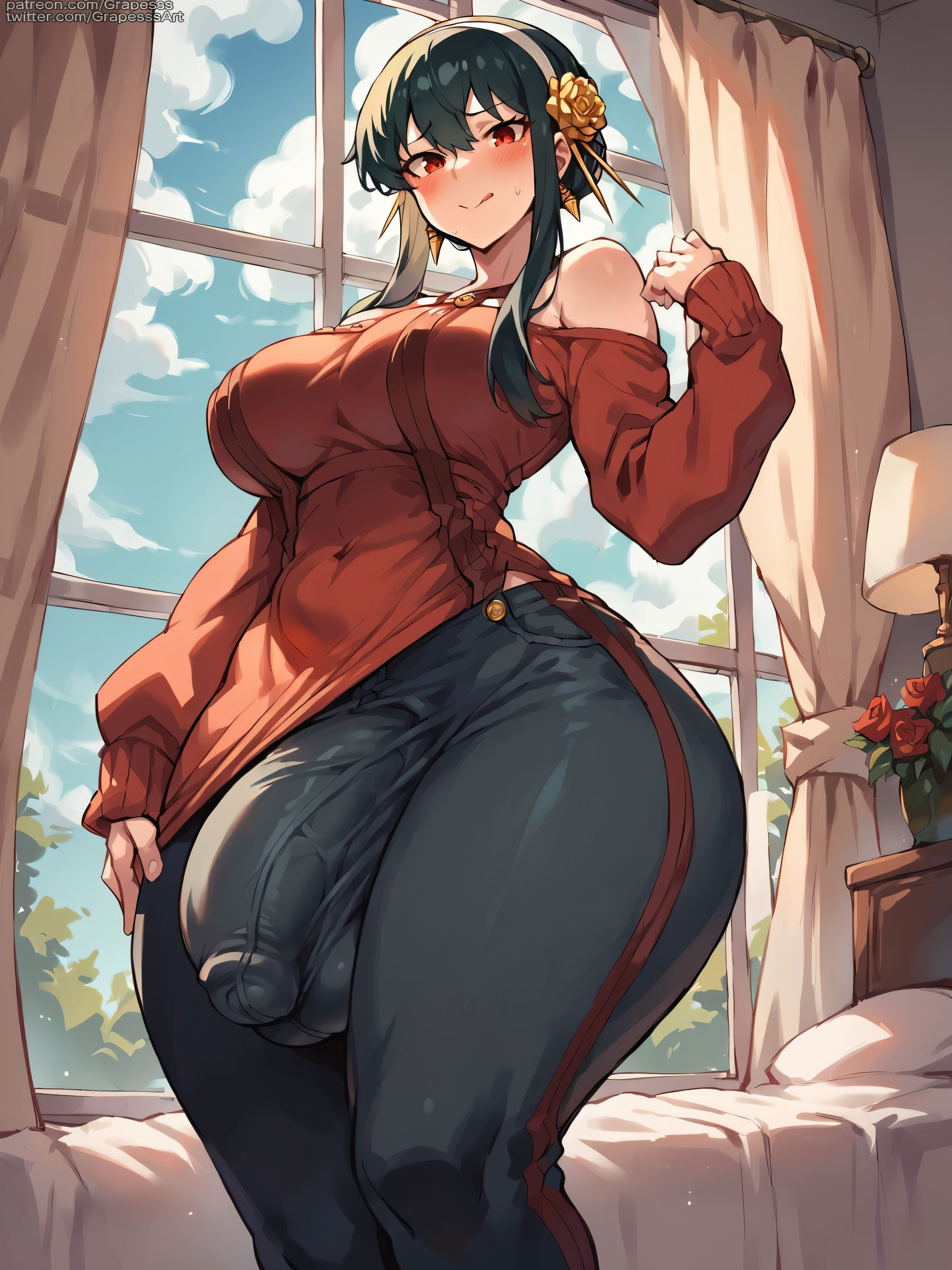 1futa, ai generated, ass, balls, big ass, big balls, blush, breasts, bulge, bulge through clothing, clothed futa, erect penis, erection, foreskin, futa only, futa sans pussy, futanari, grapesss, huge breasts, huge cock, intersex, large penis, looking at viewer, navel, nude, penis, solo, solo futa, spy x family, testicles, thighs, uncensored, uncircumcised, veins, veiny penis, yor briar, yor forger