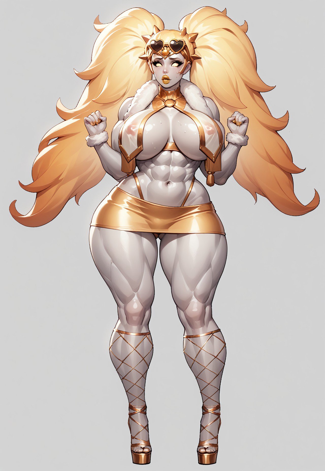 ai_generated bimbo bimbo_body bimbo_lips bimbofication dawnbreaker dota dota_2 high_heels microskirt miniskirt mortred_(artist) platform_heels revealing_clothes thong_above_skirt valora_the_dawnbreaker