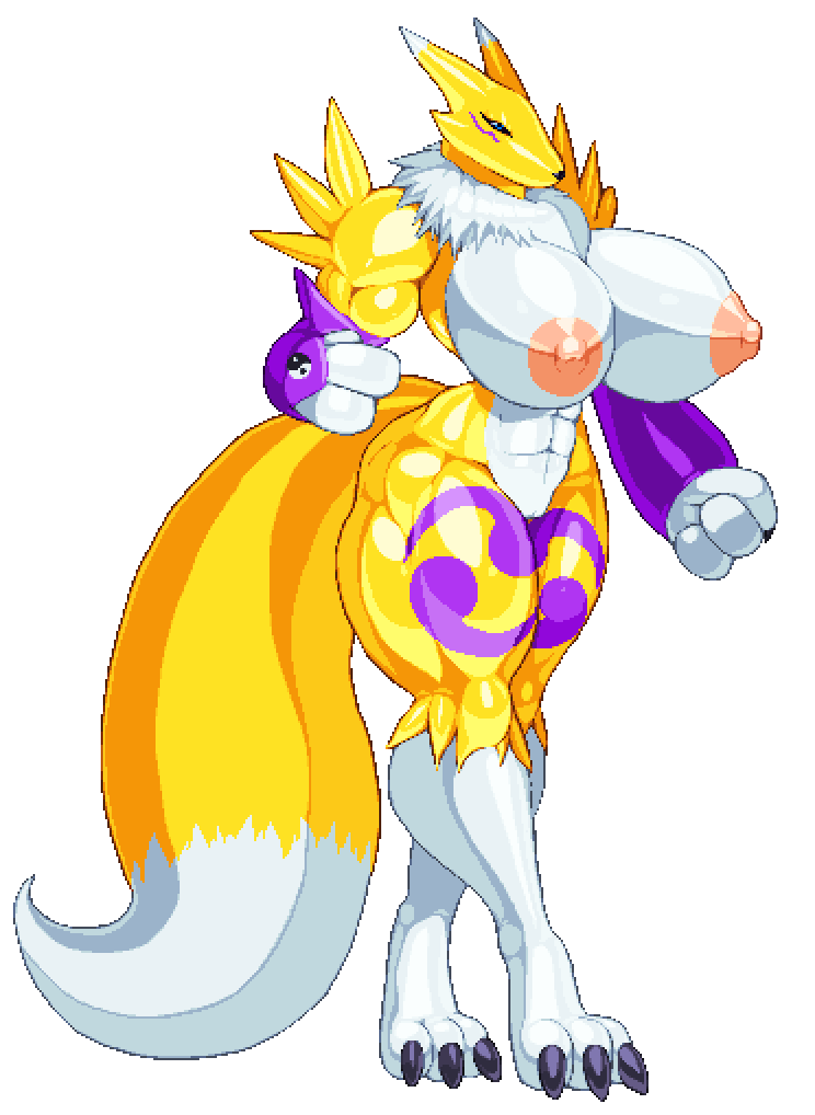 abs anthro breasts casetermk claws color digimon female female_only fur furry huge_ass huge_breasts muscular_female navel nipples nude pixel_art pussy renamon solo standing tagme thick_thighs transparent_background wide_hips