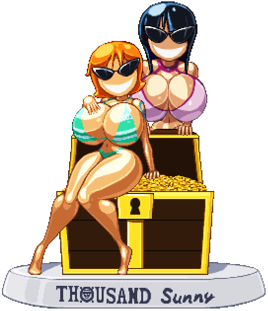 casetermk disney dollification female female_only huge_ass huge_breasts knick_knack nami nami_(one_piece) navel nico_robin one_piece permanent_smile pixar pixel_art post-timeskip pre-timeskip sunglasses sunnification thick_thighs time_paradox transformation transparent_background treasure treasure_chest wide_hips