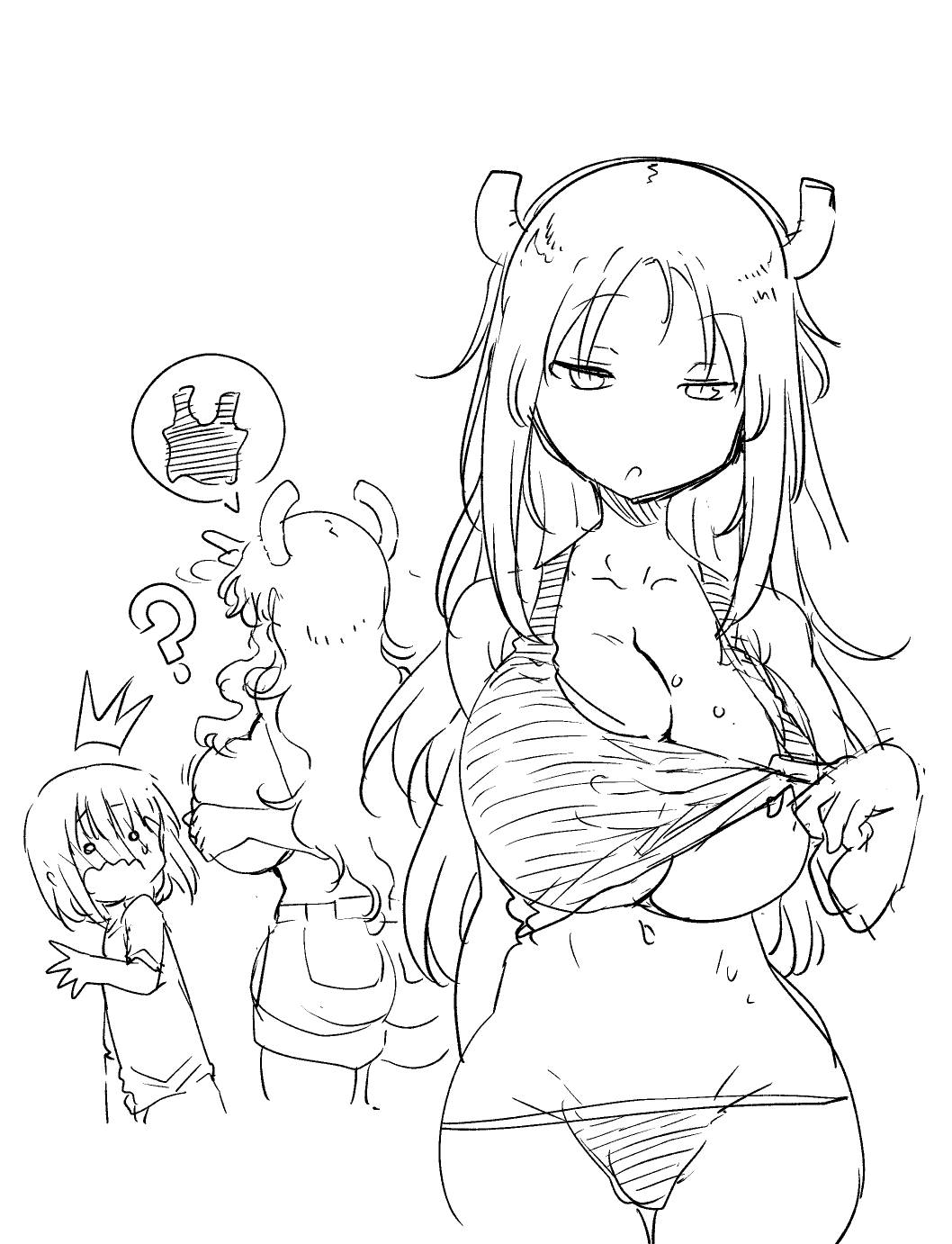1boy 1boy2girls 2girls 2girls1boy background_characters big_breasts black_and_white black_panties black_tank_top blush blush blush_lines blushing_male braless breasts breasts cleavage colorless cool-kyou_shinja curvy curvy_body curvy_female curvy_figure curvy_hips dragon dragon_girl dragon_horns dragon_humanoid drawing eyes_half_open female female_focus female_humanoid flustered greyscale hair hi_res high_resolution highres horn horned_humanoid horns hourglass_figure huge_breasts human kobayashi-san_chi_no_maidragon large_breasts long_hair looking_at_viewer lucoa lucoa_(maidragon) magatsuchi_shouta male male_human miss_kobayashi's_dragon_maid monochrome no_bra no_color no_dialogue no_visible_genitalia official_art panties petla question question_mark quetzalcoatl_(dragon_maid) quetzalpetlatl_(dragon_maid) sexy short_shorts simple_background sister sisters sketch slit_pupils smaller_male speech_bubble standing stolen_clothes sweat sweatdrop sweating sweaty sweaty_body sweaty_breasts tank_top tank_top_lift textless thief topless topless_female underboob underwear undressed undressing very_long_hair voluptuous voluptuous_female wearing_others_clothes white_background wide_hips