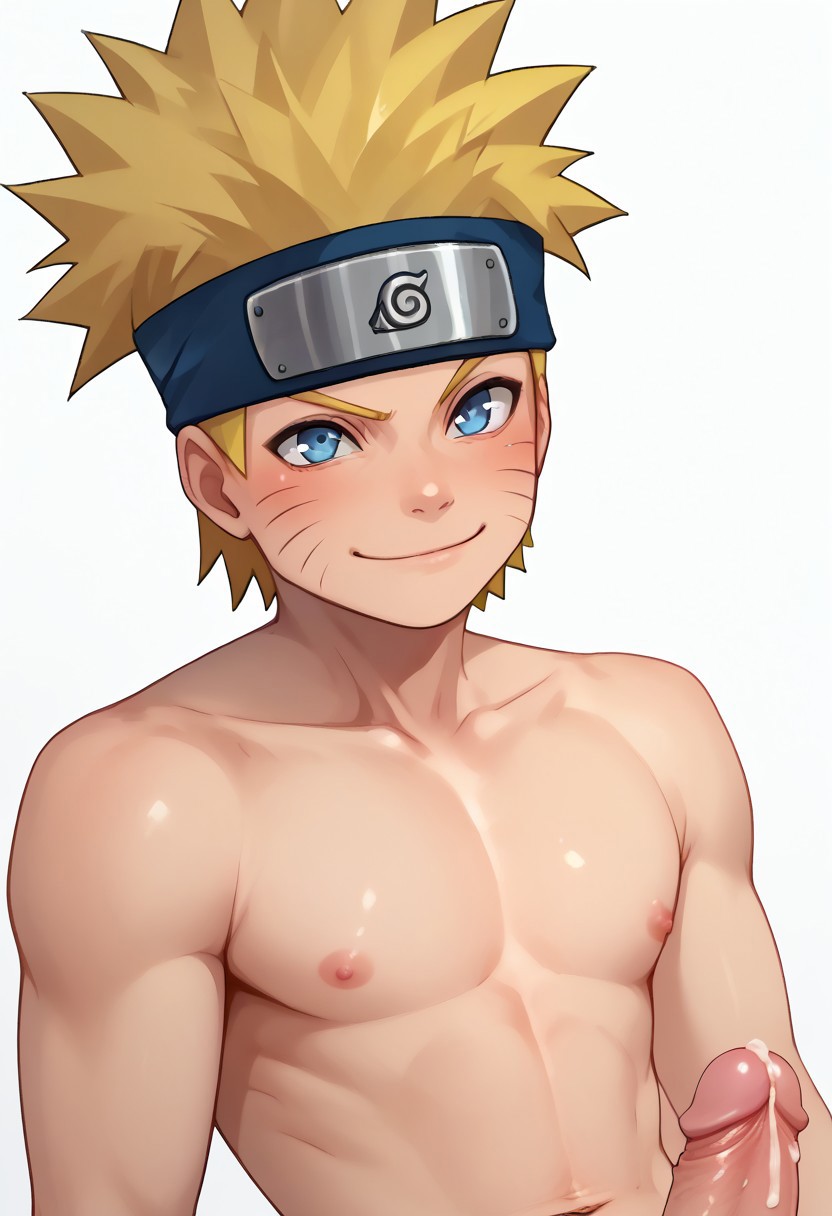 1boy abdomen ai_generated alone angle at balls big cock cum erection eyes face futarari hair holds huge legs looking low male male_only naked naruto naruto_shippuden nude nudity penis semen shy sitting spiky uncensored view viewer