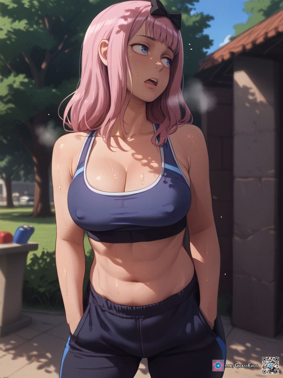 abs ai_generated female fujiwara_chika geasseros kaguya-sama_wa_kokurasetai_~tensai-tachi_no_renai_zunousen~ solo sweat