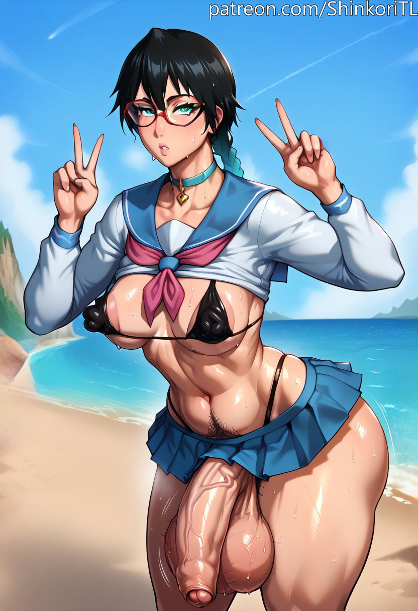 1futa 1futanari ai_generated aqua_eyes big_ass big_balls big_butt big_nipples big_penis bikini black_bikini black_hair bleach blue_eyes braid braided_hair braided_ponytail breasts choker exposed_penis flaccid flaccid_penis futa_only futanari futanari glasses hair huge_balls huge_cock huge_cock huge_nipples jewelry large_penis lisa_yadomaru long_hair medium_breasts motion_lines navel penis petite pubic_hair puffy_nipples sailor_collar sailor_uniform shinkoritl small_breasts solo solo_focus solo_futa sweat sweatdrop sweating sweaty toned