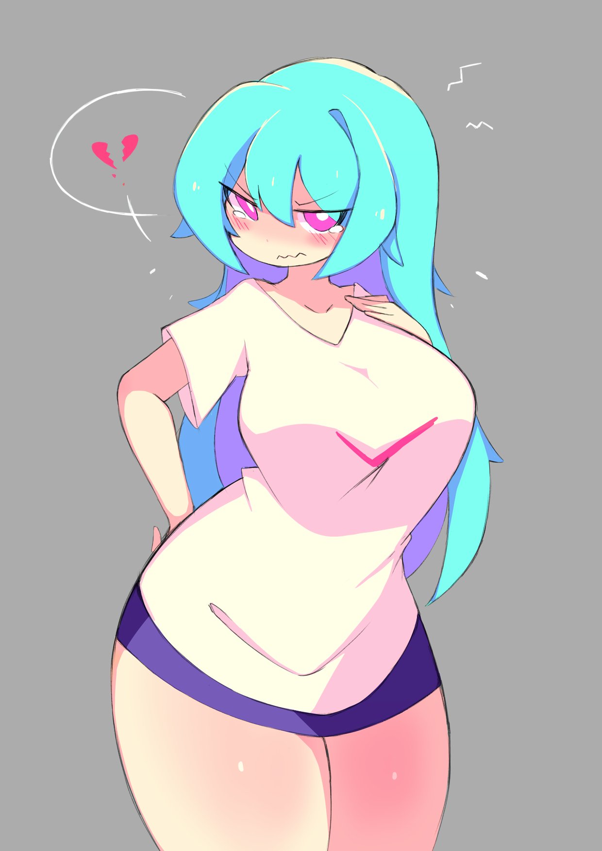 1girls, big breasts, blue hair, breasts, cleavage, clothed, confused, female, female only, friday night funkin, friday night funkin mod, front view, heart-shaped pupils, newgrounds, original sky (friday night funkin), purple eyes, skirt, sky (friday night funkin), skyverse, solo, standing, sunrisenew, wide hips