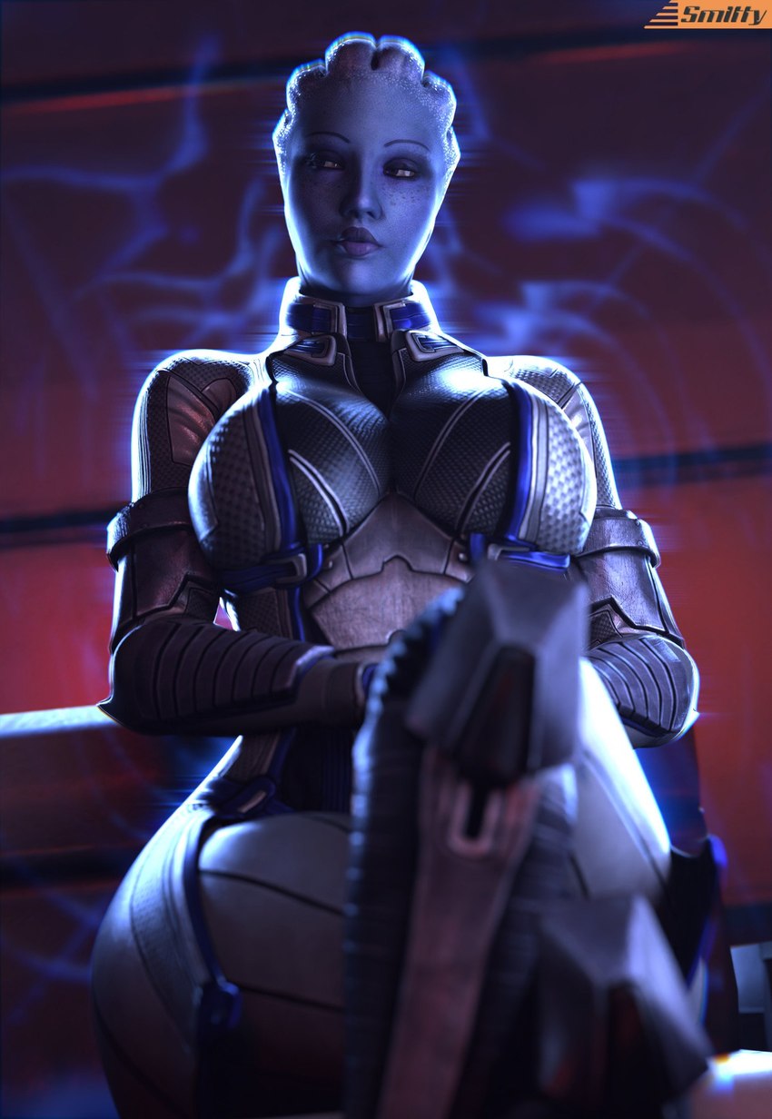 alien asari big_breasts bioware crossed_legs depth_of_field female liara_t'soni mass_effect sitting smitty34 wide_hips