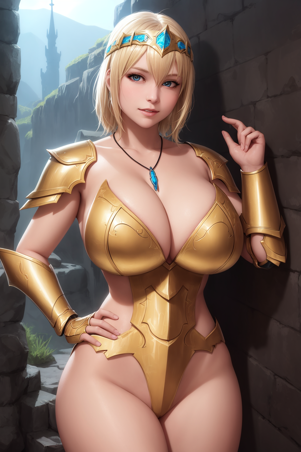 ai_generated armor armored_female bikini_armor cleavage cmac cute large_breasts paladin