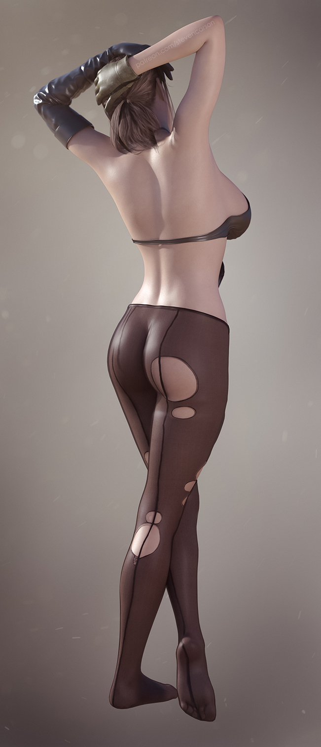 1girls, 3d, ass, bra, breasts, curvy, female, female only, large ass, large breasts, metal gear solid, metal gear solid v, pantyhose, quiet (metal gear), realistic, solo, stevencarson, torn clothes, torn pantyhose