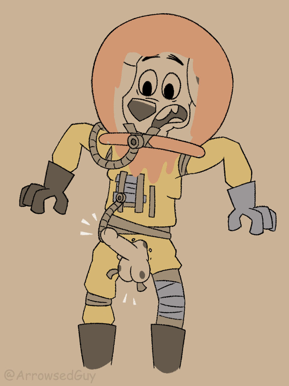 101_dalmatian_street 101_dalmatians anthro armor canid canine canis dalmatian disney domestic_dog duct_tape dylan_(101_dalmatians) erection hazmat_suit headgear helmet hi_res inktober kinktober male mammal paint rust_(video_game) slightlyarousedguy solo surprised_expression tape