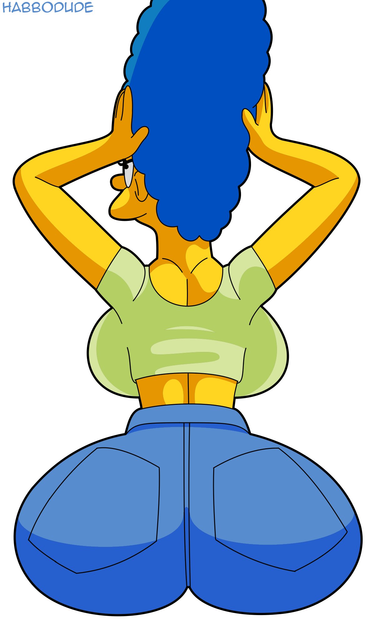 20th_century_fox 20th_century_studios breasts bubble_butt fat_ass female female_only habbodude looking_ass looking_back marge_simpson milf the_simpsons white_background yellow_skin