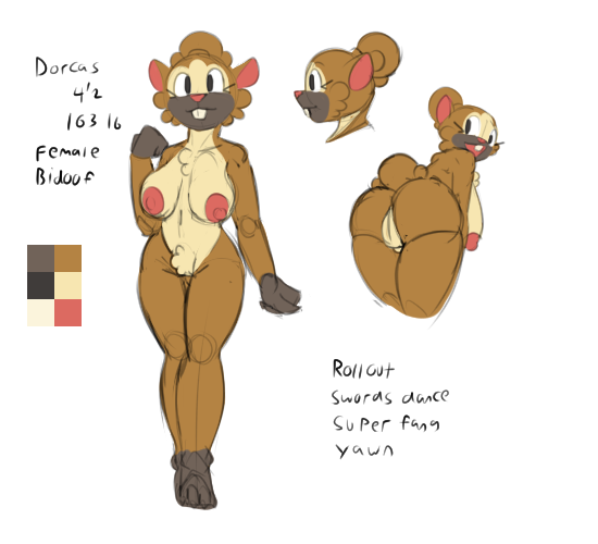 anthro anus ass beaver bidoof big_breasts big_butt breasts brown_body brown_eyes brown_fur buckteeth cheek_tuft dorcas_(reakuthecrate) english_text facial_tuft fan_character female fluffy fur generation_4_pokemon genitals mammal nintendo nipples pokemon pokemon_(species) presenting presenting_hindquarters pussy reakuthecrate rodent scut_tail short_tail solo tail teeth text thick_thighs tuft wide_hips