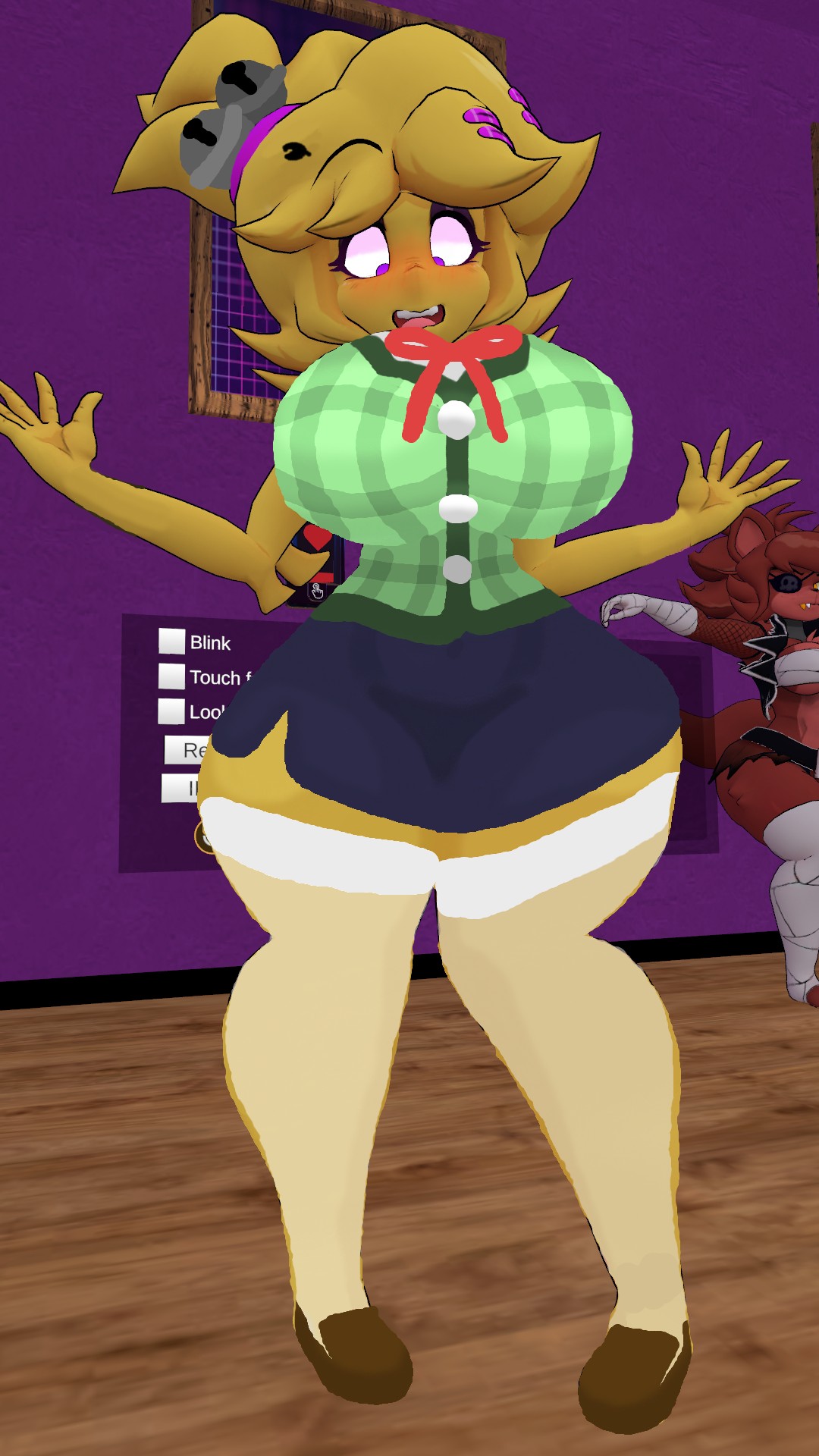 3d cally3d chica_(cally3d) chica_(fnaf) chiku cosplay cryptiacurves embarrassed fexa five_nights_at_freddy's foxy_(cally3d) foxy_(fnaf) fredina's_nightclub isabelle_(animal_crossing) isabelle_(animal_crossing)_(cosplay) pose