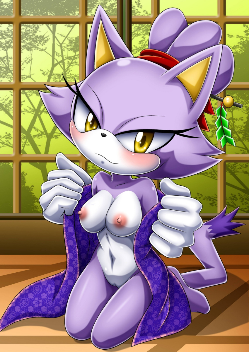 1girls, anthro, barefoot, bbmbbf, blaze the cat, blush, breasts, clothing, feline, female, female only, fur, gloves, half-closed eyes, long tail, looking at viewer, mobius unleashed, naked, nipples, nude, on knees, palcomix, pussy, sega, smile, solo, sonic (series), sonic the hedgehog (series), tail, thick, thick hips, thick thighs, thighs, tied hair, undressing, white gloves, wide hips, yellow eyes
