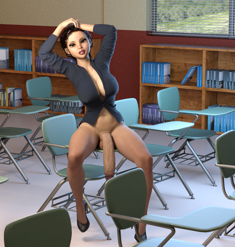 3d artist_request bottomless flaccid futanari huge_even_flaccid huge_penis intersex looking_at_viewer school tagme teacher