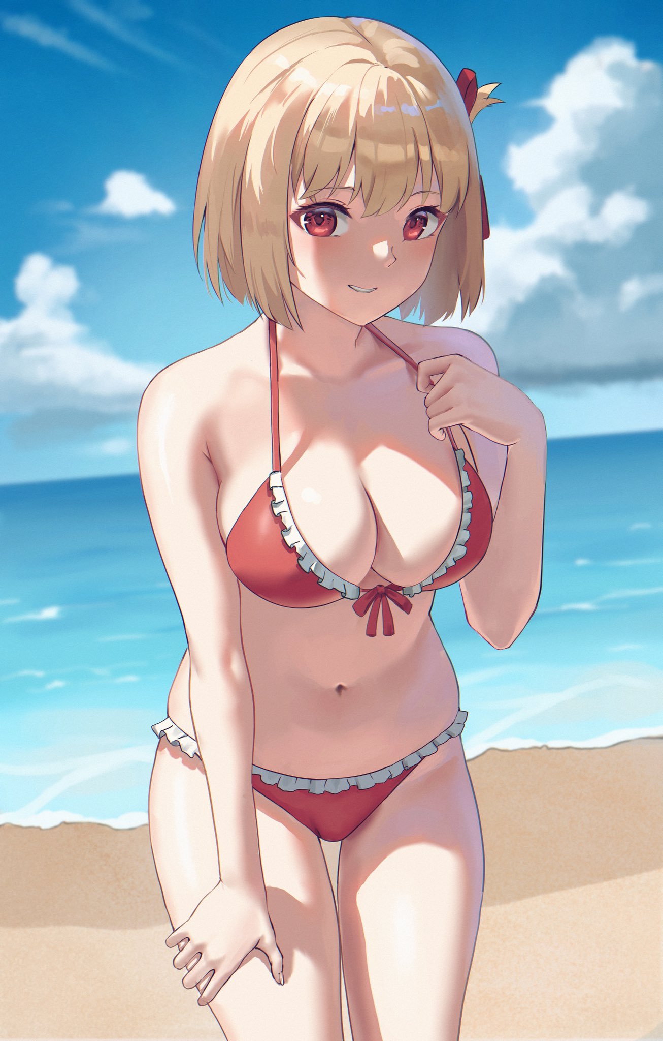 1girls anteiru bare_arms bare_belly bare_chest bare_hands bare_hips bare_legs bare_midriff bare_navel bare_shoulders bare_skin bare_thighs belly belly_button bikini bikini_bottom bikini_top blonde_eyebrows blonde_female blonde_hair blonde_hair blonde_hair_female blue_background blue_sky blurred_background blurry_background breasts cleavage clouds collarbone covered_areola covered_areolae covered_crotch covered_nipples covered_pussy covered_vagina curvy curvy_body curvy_female curvy_figure curvy_hips curvy_teen day daylight daytime dot_nose elbows exposed exposed_arms exposed_belly exposed_legs exposed_midriff exposed_shoulders exposed_thighs fair_skin female female_focus female_naked female_only fingernails fingers groin hair_between_eyes hair_ribbon hair_tie half_naked half_nude hand_on_chest hand_on_leg hand_on_own_chest hand_on_own_leg hand_on_own_thigh hand_on_thigh high_resolution highres hourglass_figure large_breasts lean_body lean_figure legs light-skined_female light-skinned light-skinned_female light_skin light_skin_female light_skinned light_skinned_female looking_at_viewer lycoris_recoil medium_hair naked naked_female naked_woman narrow_waist navel nishikigi_chisato nude nude_female nudity outdoor outdoor_nudity outdoors outside pale pale-skinned_female pale_skin pale_skinned_female parted_lips partially_naked red_bikini red_bikini_bottom red_bikini_top red_eyes red_eyes_female red_hair_ribbon red_hair_tie red_ribbon red_string_bikini red_swimsuit red_swimwear ribbon semi_nude short_hair shoulders sky slender_body slender_waist slim_girl slim_waist smooth_skin solo standing string_bikini swimsuit swimwear thick_thighs thigh_gap thighs thin_waist upper_body v-line white-skinned_female white_skin white_skinned_female wide_hips