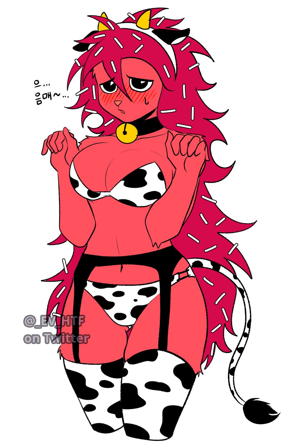 1girls 2023 anthro anthro_only bell bell_collar belly_button blush blush_lines breasts collar color colored costume cow_ears cow_horns cow_print cow_print_bikini cow_print_thighhighs cow_tail cowbell dialogue digital_drawing_(artwork) digital_media_(artwork) embarrassed ev_htf_(artist) fake_animal_ears fake_horns female female_only flaky_(htf) furry furry_female furry_only happy_tree_friends headband korean_text long_hair medium_breasts mondo_media porcupine red_body red_fur red_hair shy simple_background solo solo_female standing sweatdrop text thick_thighs thighhighs thighs twitter_username underwear watermark wide_hips