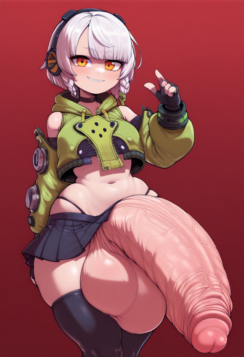 1futa, ai generated, anby demara, balls, big balls, big breasts, big penis, breasts, futa only, futanari, gigantic penis, gvukub, hoyoverse, huge balls, hyper penis, intersex, light skin, light-skinned futa, looking at viewer, orange eyes, penis, skirt, smile, solo, solo futa, thighhighs, white hair, wide hips, zenless zone zero