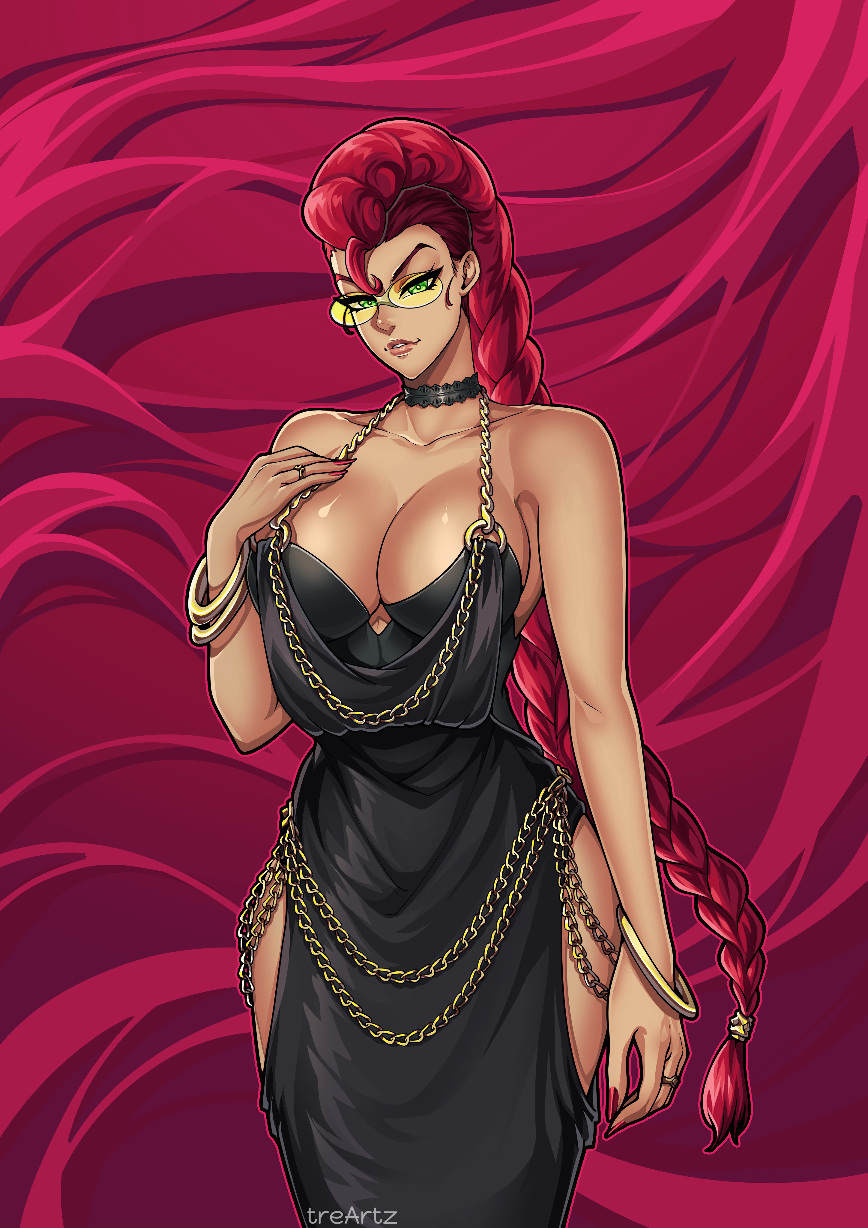 1girls, big breasts, black dress, breasts, capcom, cleavage, crimson viper, dress, elegant, female, female only, huge breasts, long hair, milf, modakawa dress, red hair, street fighter, sunglasses, thotlerrr, tinted eyewear, treartz, twitter, voluptuous, yellow-tinted eyewear