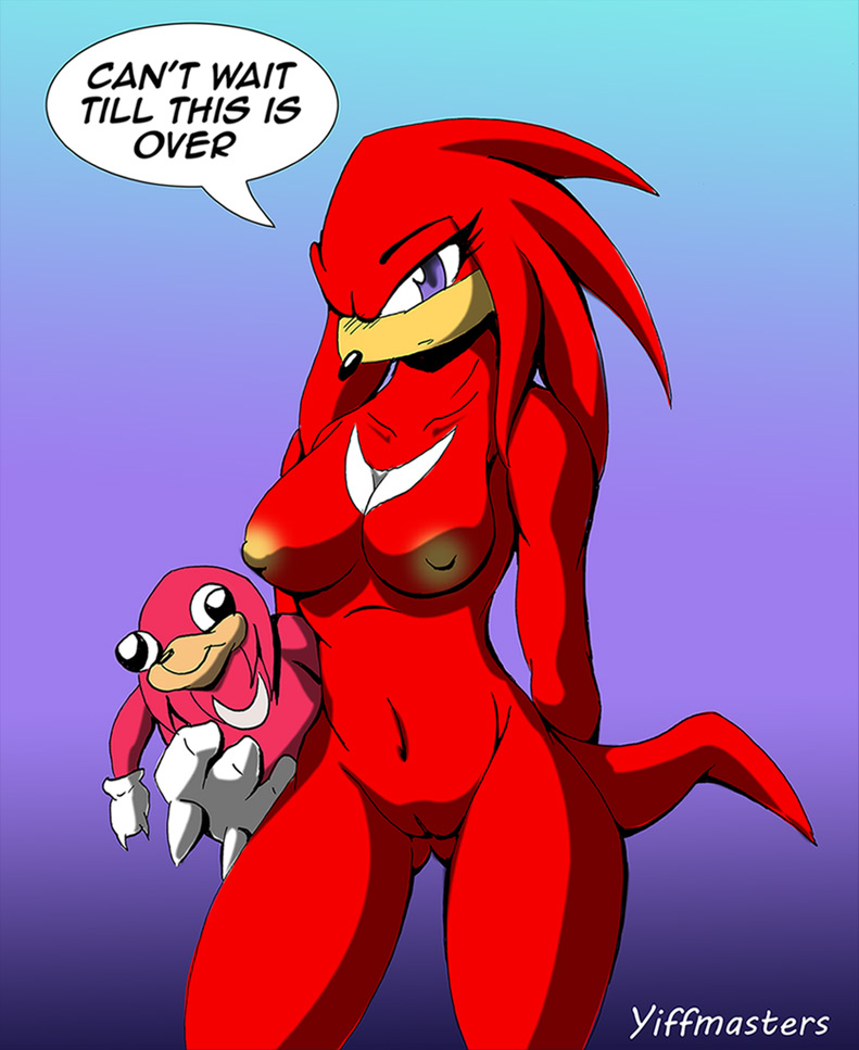 2018 anthro black_nose blue_eyes breasts dialogue echidna english_text eyelashes female fur hair knuckles_the_echidna mammal meme monotreme navel nipples nude plushie red_fur red_hair rule_63 sonic_(series) text ugandan_knuckles yiffmasters