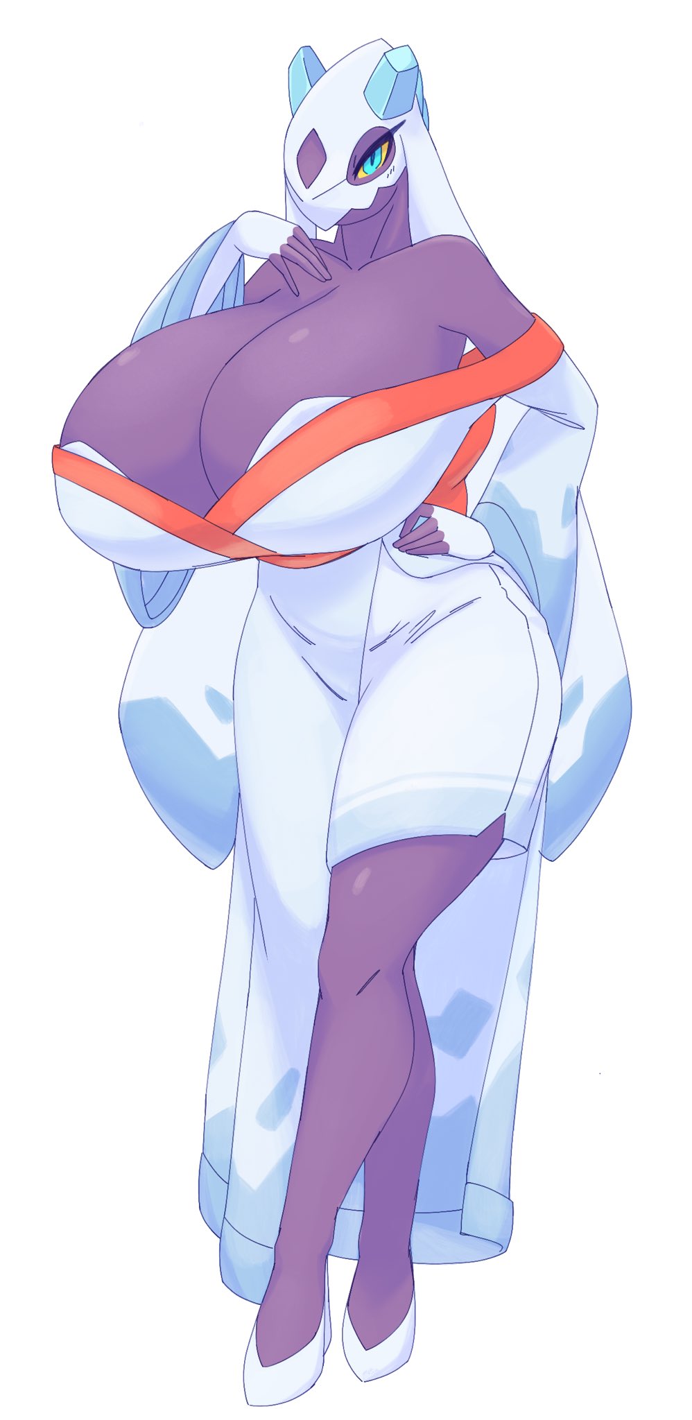 anthro big_breasts breasts cleavage dullyarts female froslass generation_4_pokemon huge_breasts pokemon pokemon_(species) tagme thick_thighs white_background wide_hips