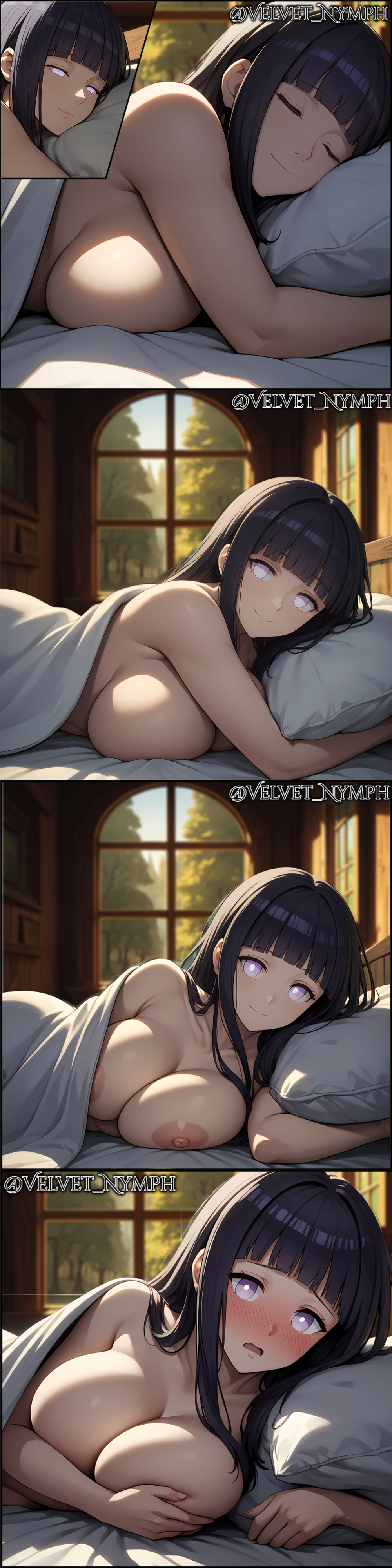 1girls accidental_exposure ai_assisted, ai_generated ai_generated, bed bedroom blanket covering_breasts female forest, hyuuga_hinata large_breasts looking_at_viewer, lying lying_on_bed, lying_on_side, lying_on_stomach, multiple_images naruto naruto_(series) naruto_shippuden pov, shy velvet_nymph waking_up window, wooden_wall,