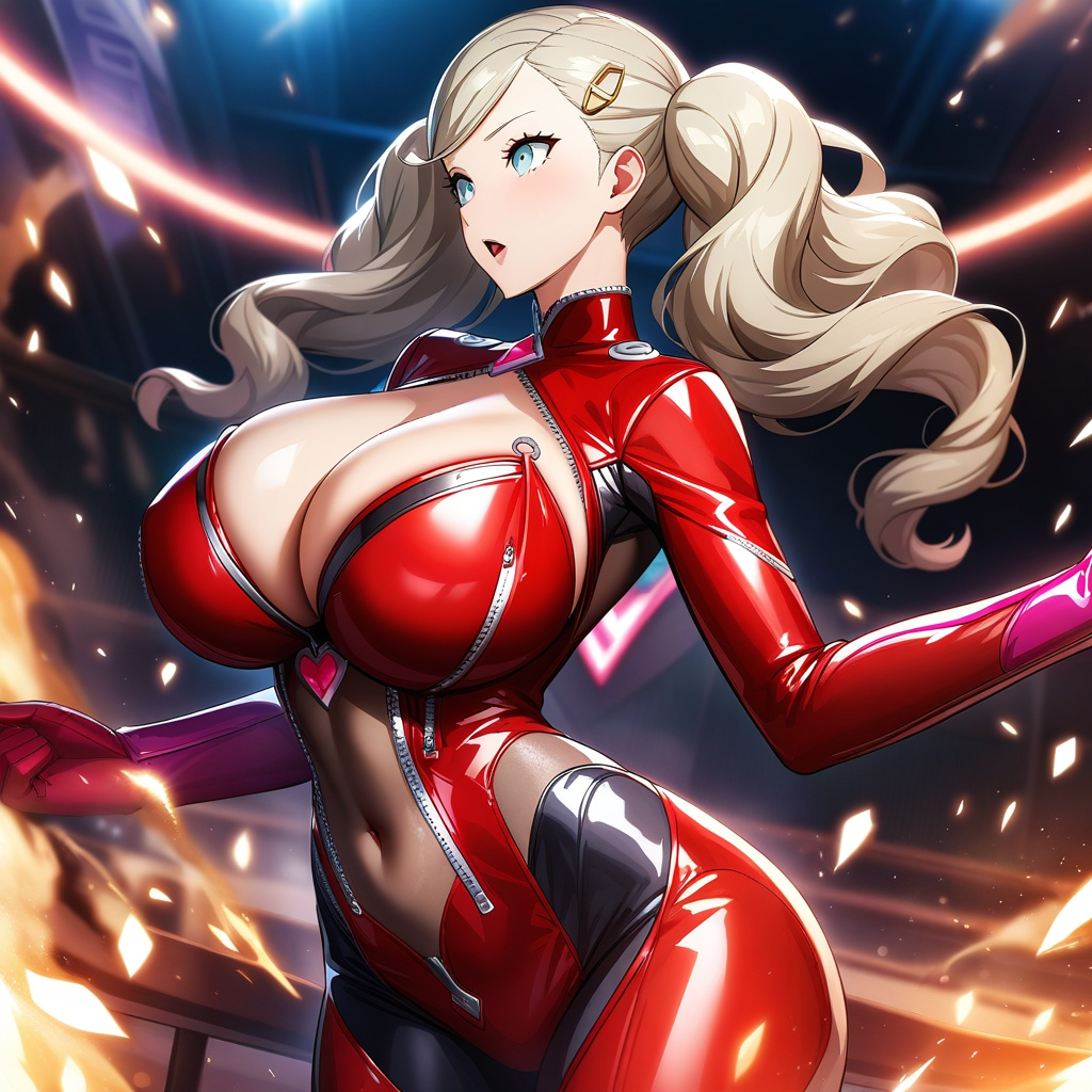 1girls ai_generated ann_takamaki big_breasts blonde_hair breasts cleavage curvy female grey_eyes highres huge_breasts jiuyang-hsien large_breasts light-skinned_female light_skin medium_hair persona persona_5 png skimpy skimpy_clothes solo thick_thighs twintails