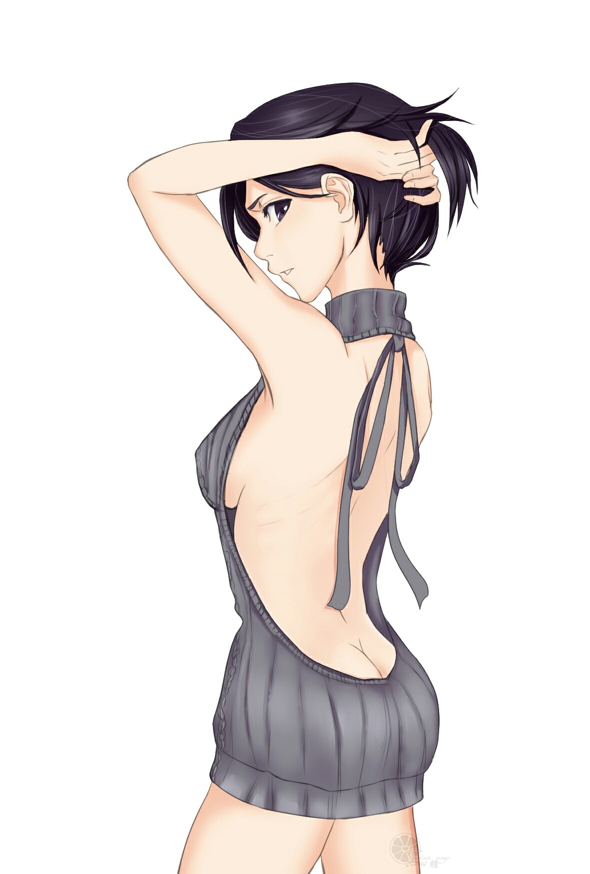 bleach, female, kuchiki rukia, short hair, solo, virgin killer sweater