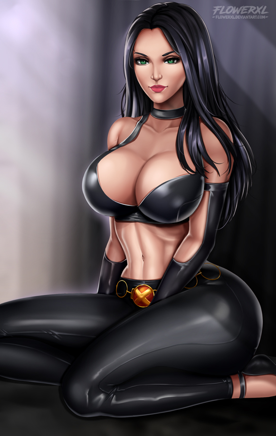 1girls, big breasts, breasts, cleavage, eyeshadow, female, female only, flowerxl, fully clothed, large breasts, laura kinney, lipstick, looking at viewer, makeup, marvel, marvel comics, solo, x-23, x-men