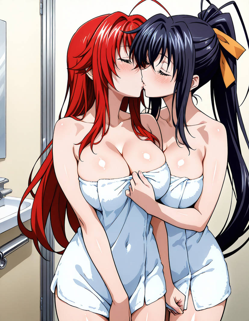 2girls ai_generated akeno_himejima flirting girl_on_girl high_school_dxd kissing lesbian_couple lesbian_kiss lesbian_sex lovers rias_gremory yuri yuri yuri