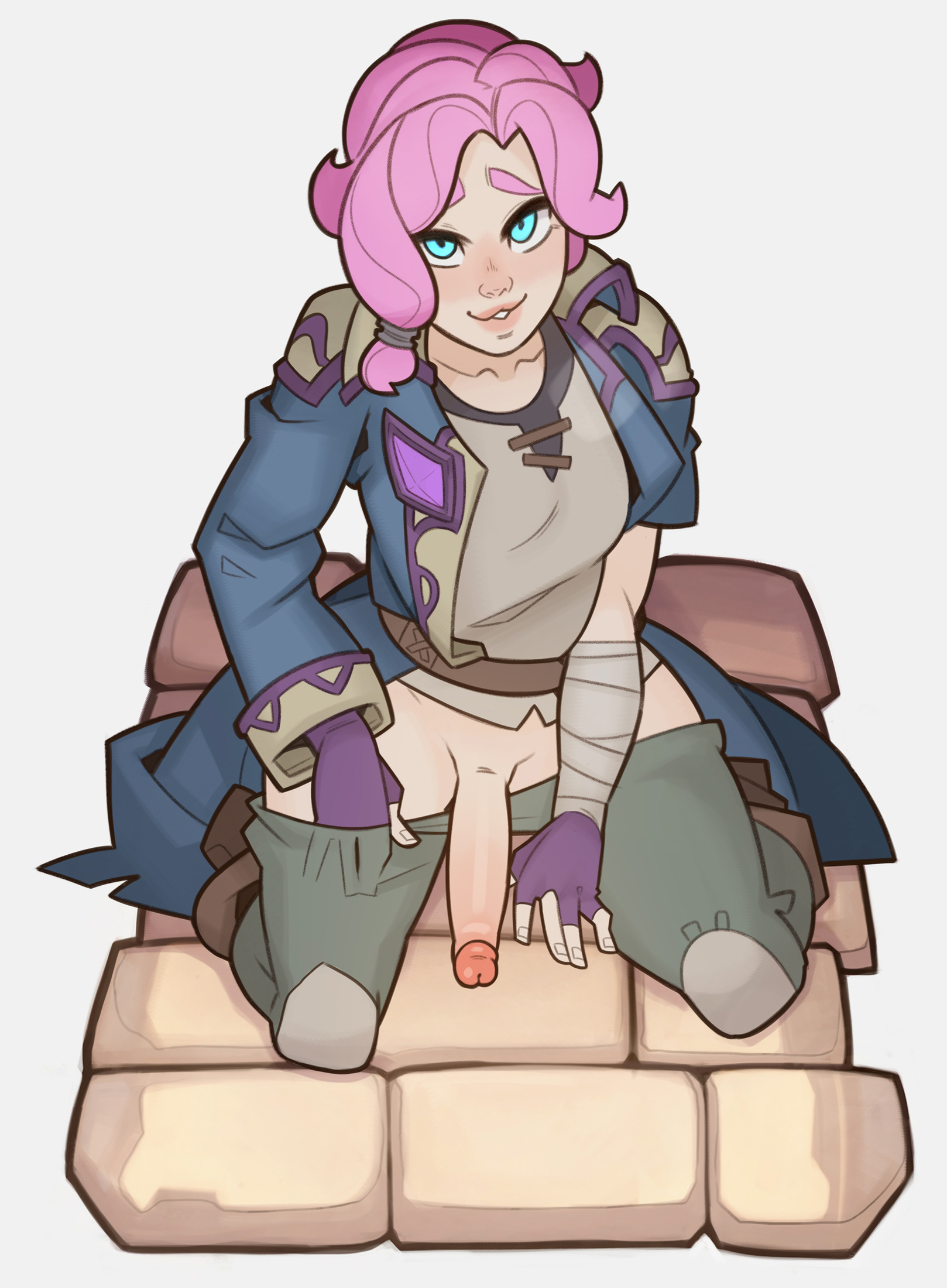 1futa, dickgirl, erection, futa only, futanari, intersex, looking at viewer, maeve (paladins), paladins, penis, solo, splashbrush