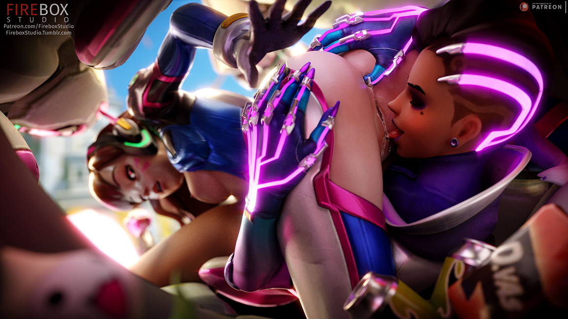 3d, areolae, blender, blizzard entertainment, breasts, cunnilingus, d.va, dark skin, dark-skinned female, duo, female, female only, fireboxstudio, hana song, nipples, oral, overwatch, patreon username, pussy, solo, sombra, tumblr username, yuri
