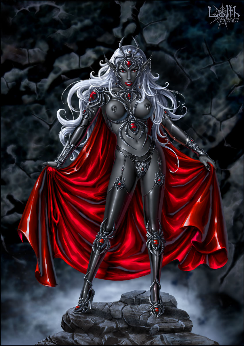 1girls areolae breasts candra drow dungeons_and_dragons elf elf_ears elf_female female female_only high_heels lolth looking_at_viewer nipple_piercing nipples solo solo_female spider_queen