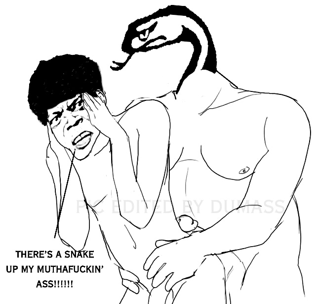 2boys anthro english_text erect_penis erection from_behind gay human hybrid male_only monochrome nude penis samuel_l._jackson sketch snake snakes_on_a_plane text