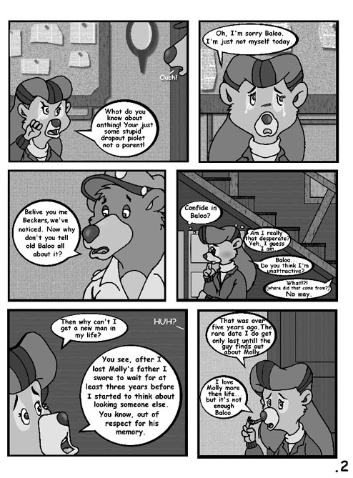 anthro baloo bear billie_h comic disney female fur furry male mammal monochrome rebecca_cunningham talespin