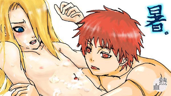 2boys artist_request cherry deidara food gay male multiple_boys naruto nude sasori straight_hair trap yaoi