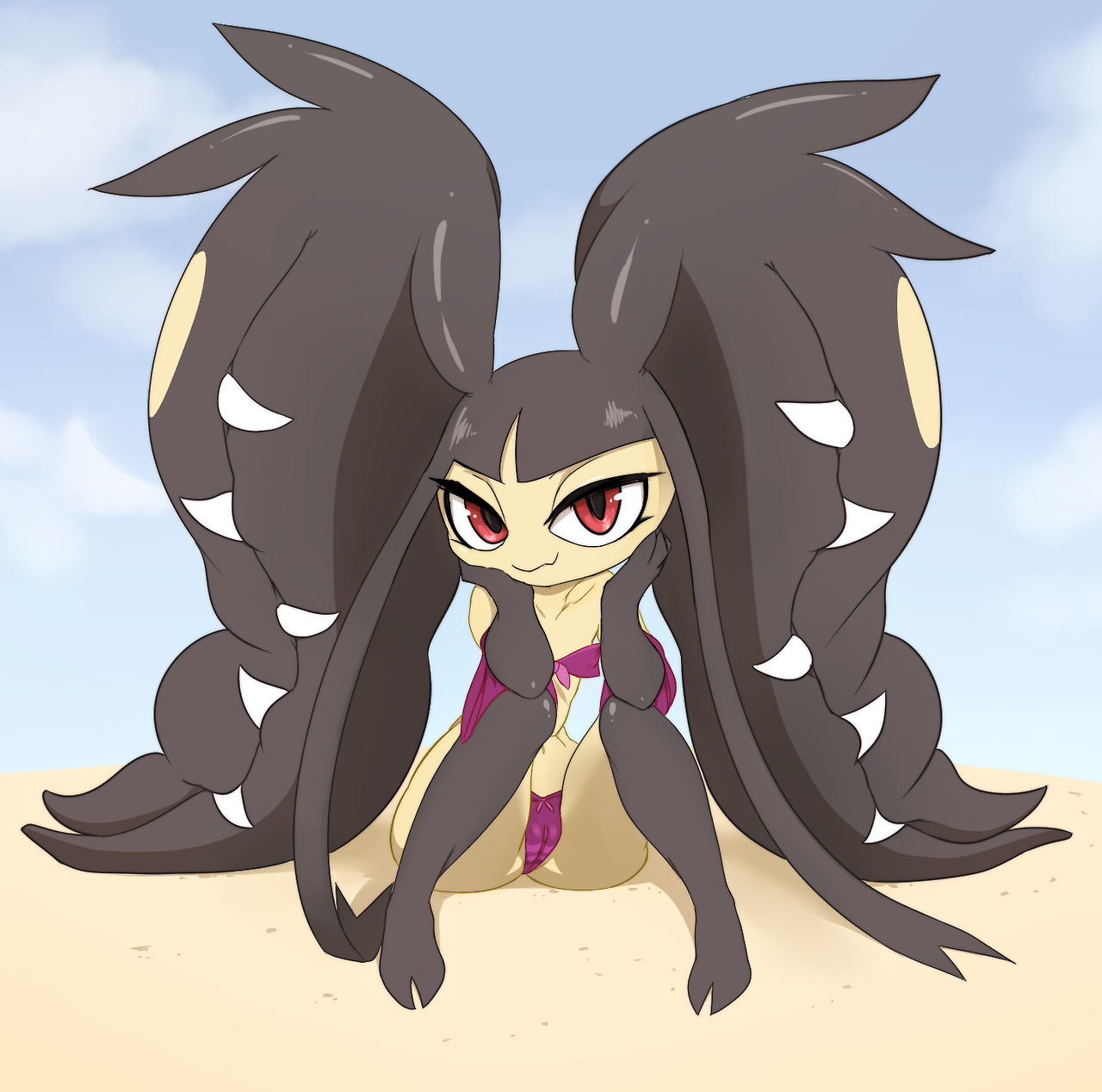 1girls, ass, bikini, breasts, female, masterploxy, mawile, mega mawile, nintendo, no humans, pokemon, pokemon (species), pokemon rse, pokemon xy, sitting