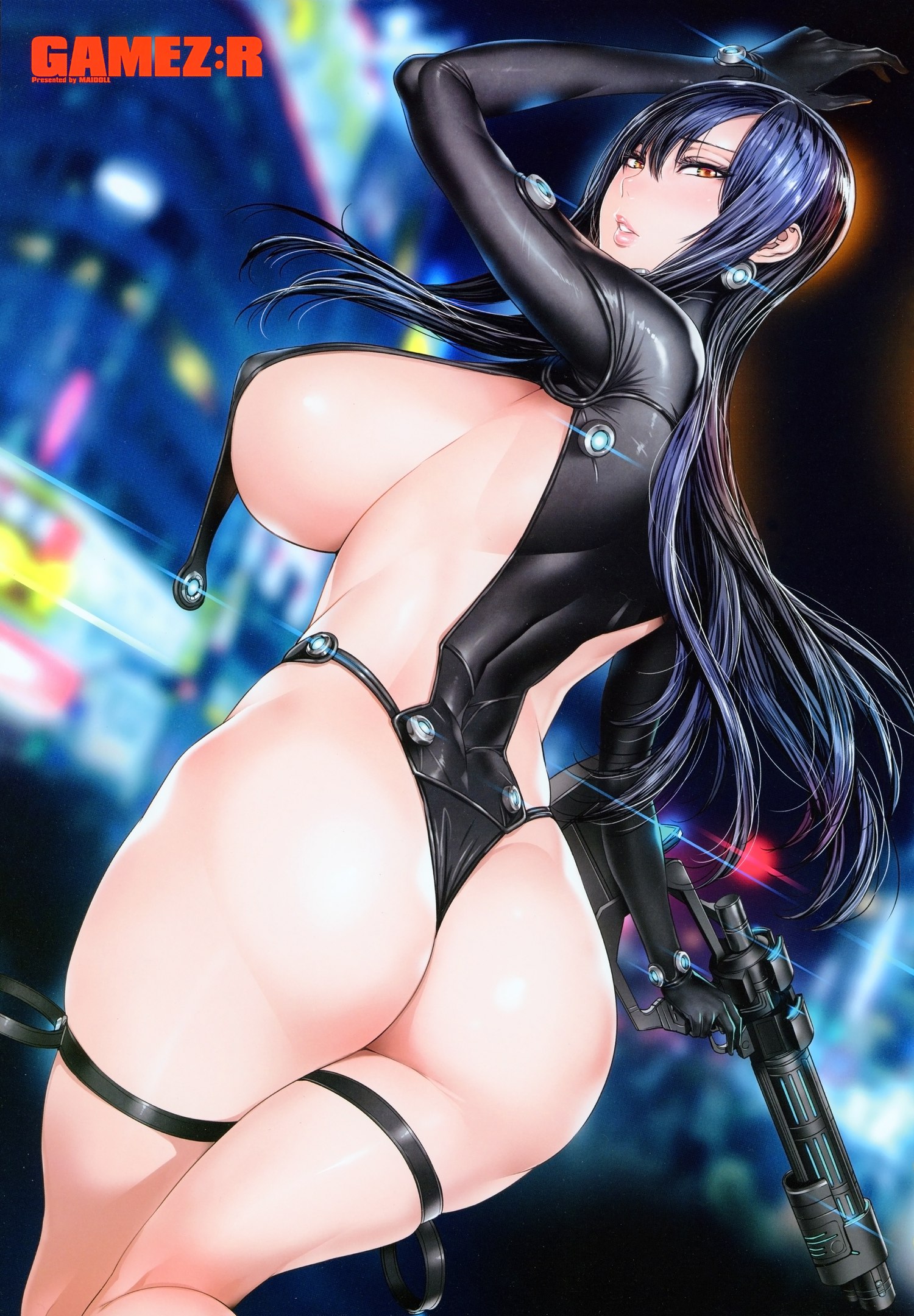 female, female only, gantz, gantz suit, long hair, reika shimohira, signature, solo, tagme, text