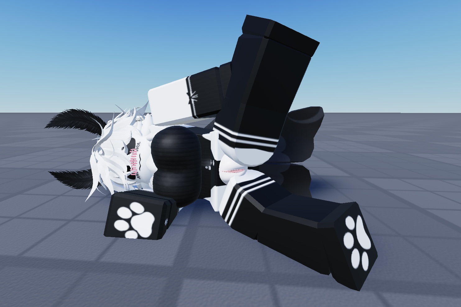 1girls, 3d, anthro, artist request, baseplate, clothing, exposed pussy, female, laying on side, looking at viewer, moth, paws, pussy, roblox, roblox avatar, robloxian, solo, source request, tagme, white hair