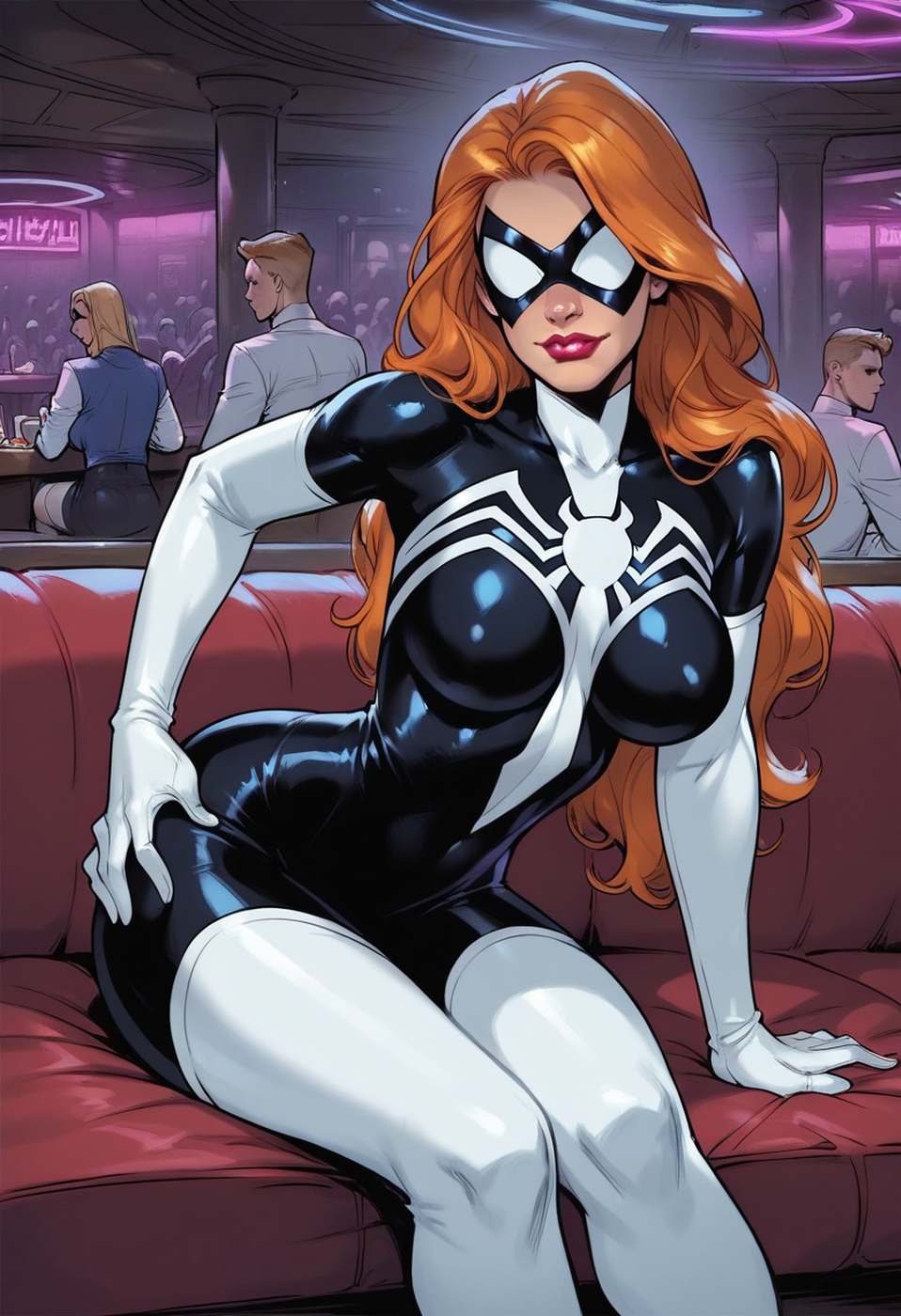 ai_generated arachne_(marvel) big_ass curvy julia_carpenter marvel marvel_comics mature_female sitting spider-woman thick
