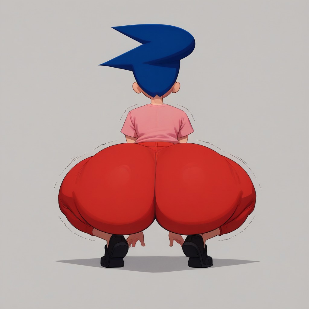 ai_generated ass ass_shake back_view big_ass big_butt black_eyes black_shoes blue_hair clothed darla_myers female female_only get_blake high_quality highres huge_ass milf pink_shirt red_pants solo squatting twerking untucked_shirt user_zhfj2523