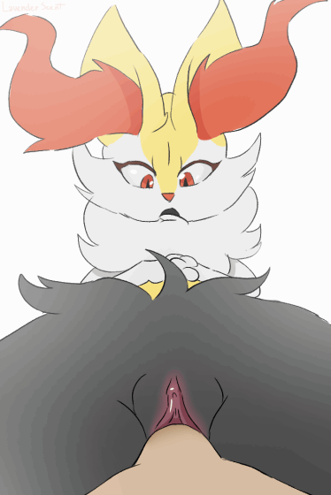 animated bodily_fluids braixen canid canine duo female feral fox generation_6_pokemon genital_fluids genitals human lavenderscent looking_down male male/female mammal nintendo penis pokemon pokemon_(species) pussy sex unnamed_character