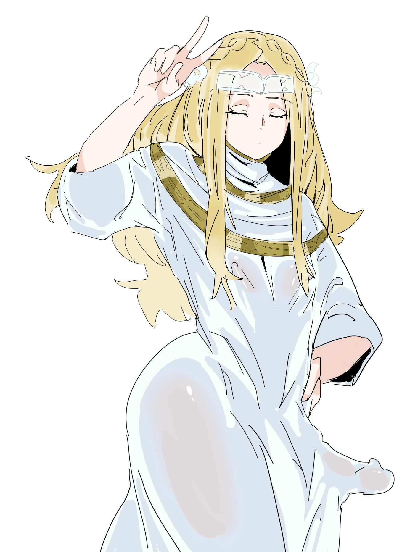 1boy, ass, big ass, blonde hair, bulge, bulge through clothing, elden ring, erection, femboy, femboy only, feminine male, fromsoftware, jeff77977, long hair, male, miquella, penis, shadow of the erdtree, thick thighs