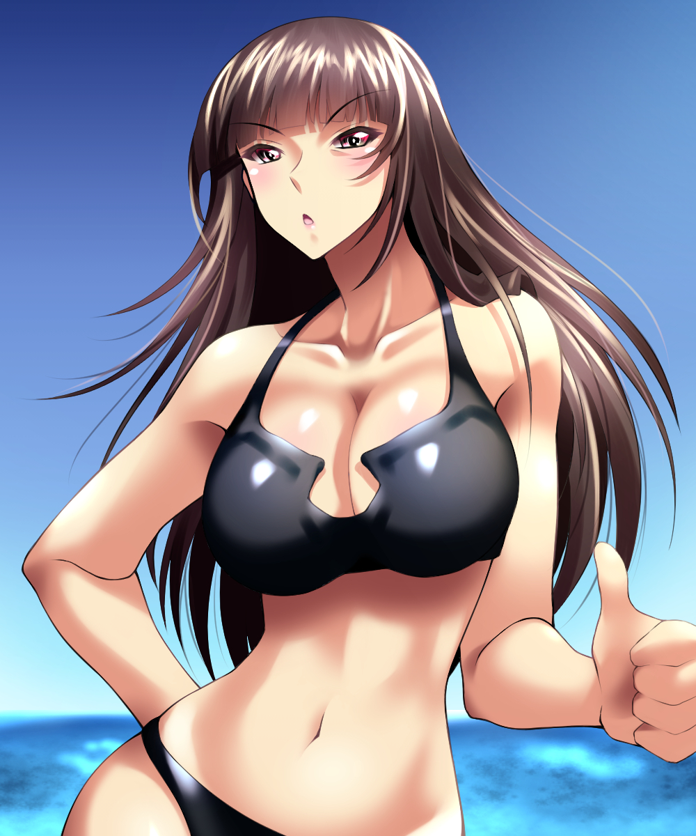 1girls belly belly_button big_breasts bikini bikini_bottom bikini_top bra breasts brown_hair cleavage collarbone female female_focus girls_und_panzer large_breasts light-skinned_female light_skin long_hair looking_at_viewer mature mature_female memotonoshiwatsubasa midriff milf mommy mother nishizumi_shiho ocean panties solo solo_female solo_focus