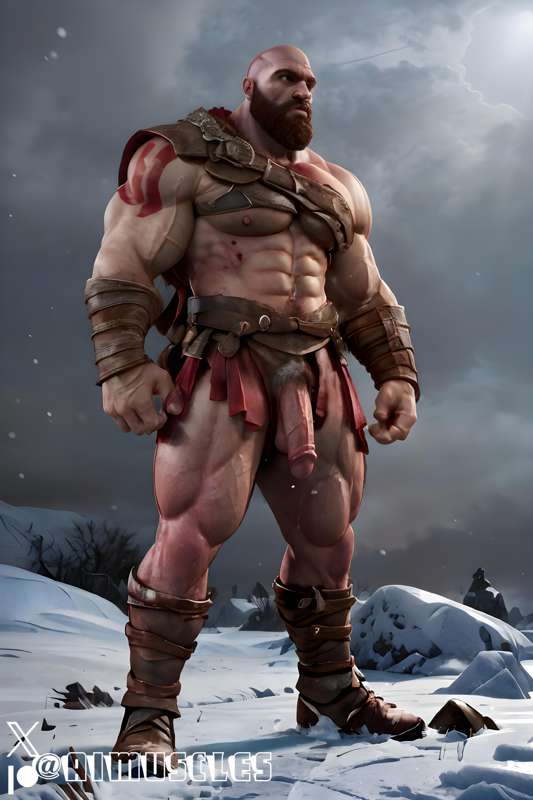 1boy ai_generated aimuscles bald bald_man bara barely_clothed barely_covered beard big_penis daddy dilf facial_hair god_of_war kratos large_penis looking_at_viewer male male_focus male_only mature_male muscles muscular muscular_arms muscular_ass muscular_back muscular_legs nature nature_background older_male outdoor_nudity outdoors partially_clothed_male partially_nude partially_undressed penis penis_sticking_out public public_exposure red_markings red_skirt scantily_clad snow snowy_background winter