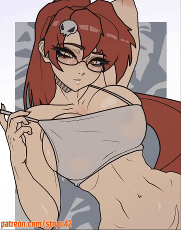 1girls 2d 2d_(artwork) 2d_animation animated animated animated arm_up big_breasts breasts glasses jiggle jiggling_breasts looking_at_breasts looking_at_viewer loop looping_animation no_sound on_back pov_eye_contact red_hair shorter_than_30_seconds sideboob skull_hair_ornament smile smiling_at_viewer solo stopu swinging_breasts tagme tank_top tengen_toppa_gurren_lagann upper_body white_tank_top yellow_eyes yellow_eyes_female yoko_littner