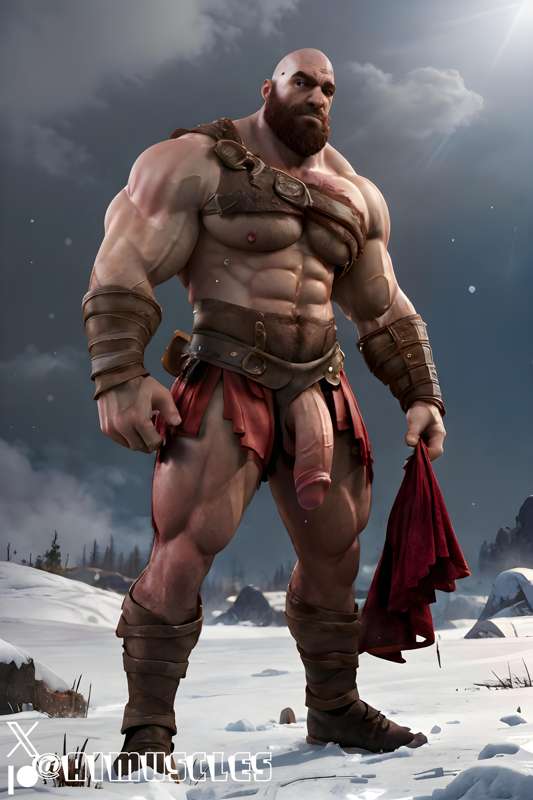 1boy ai_generated aimuscles bald bald_man bara barely_clothed barely_covered beard big_penis daddy dilf facial_hair god_of_war kratos large_penis looking_at_viewer male male_focus male_only mature_male muscles muscular muscular_arms muscular_ass muscular_back muscular_legs nature nature_background older_male outdoor_nudity outdoors partially_clothed_male partially_nude partially_undressed penis penis_sticking_out public public_exposure red_markings red_skirt scantily_clad snow snowy_background winter