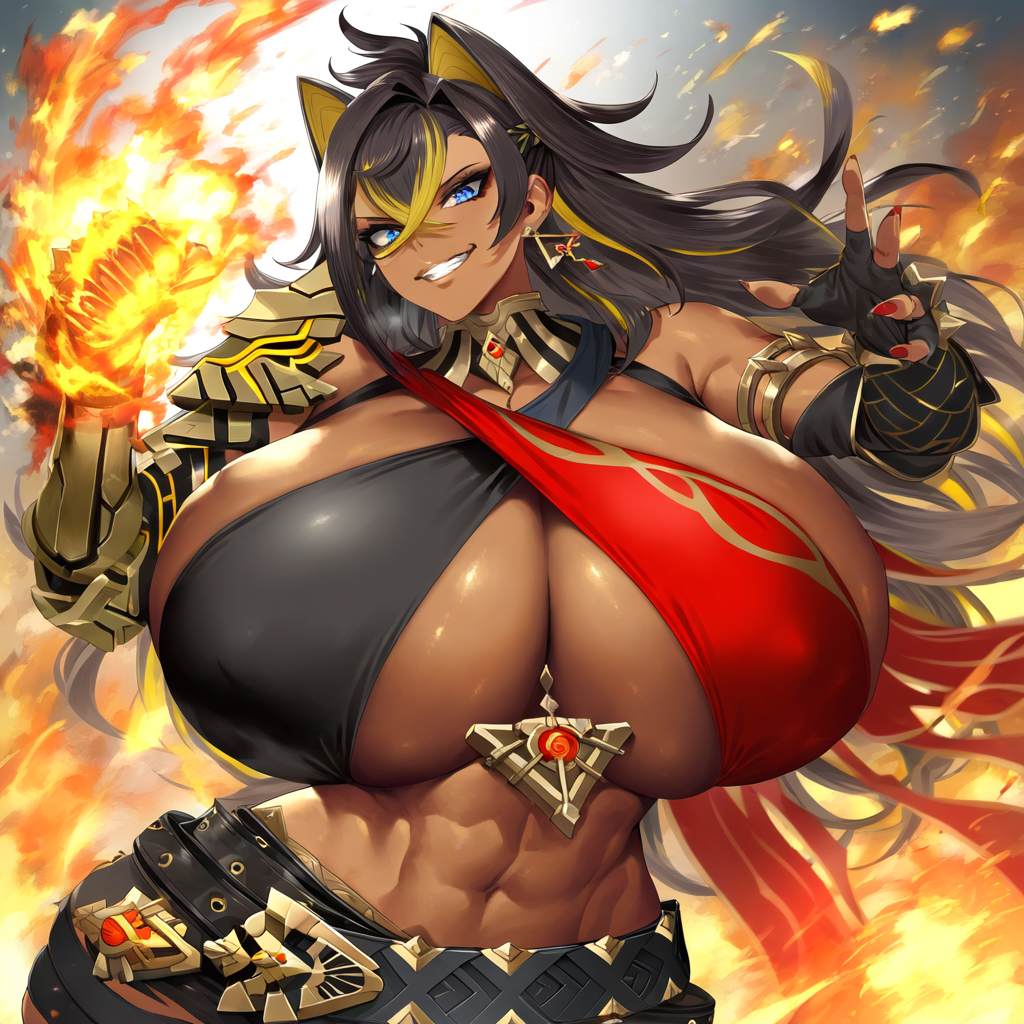 1girls 2vuiai abs ai_generated big_breasts blue_eyes breasts clothed clothed_female clothing dark-skinned_female dark_skin dehya_(genshin_impact) female female_only genshin_impact gigantic_breasts huge_breasts large_breasts massive_breasts muscular muscular_arms muscular_female voluptuous