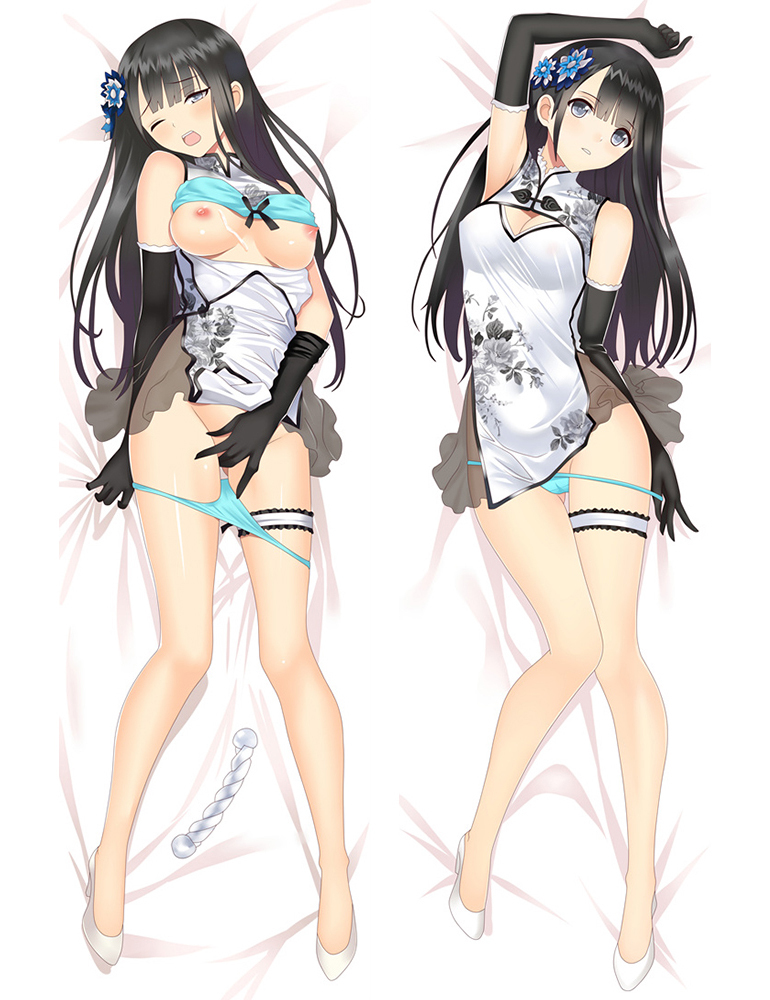 1girls arm_up bangs bare_legs bare_shoulders bed_sheet black_gloves black_hair blue_bra blue_panties blunt_bangs blush bra bra_lift breasts china_dress chinese_clothes cleavage cleavage_cutout clothing covered_navel dakimakura dress dress_lift elbow_gloves erect_nipples eyebrows_visible_through_hair female fingering floral_print flower flute frills from_above full_body gloves hair_flower hair_ornament head_tilt instrument long_hair looking_at_viewer looking_up lying masturbation matching_underwear medium_breasts nipples no_legwear on_back open_mouth original panties panty_pull parted_lips ping-yi pulled_by_self see-through sex_toy shiny shiny_skin shoes short_dress sleeveless sleeveless_dress solo taka_tony tareme teeth thigh_gap thigh_strap underwear white_dress white_footwear wide_hips