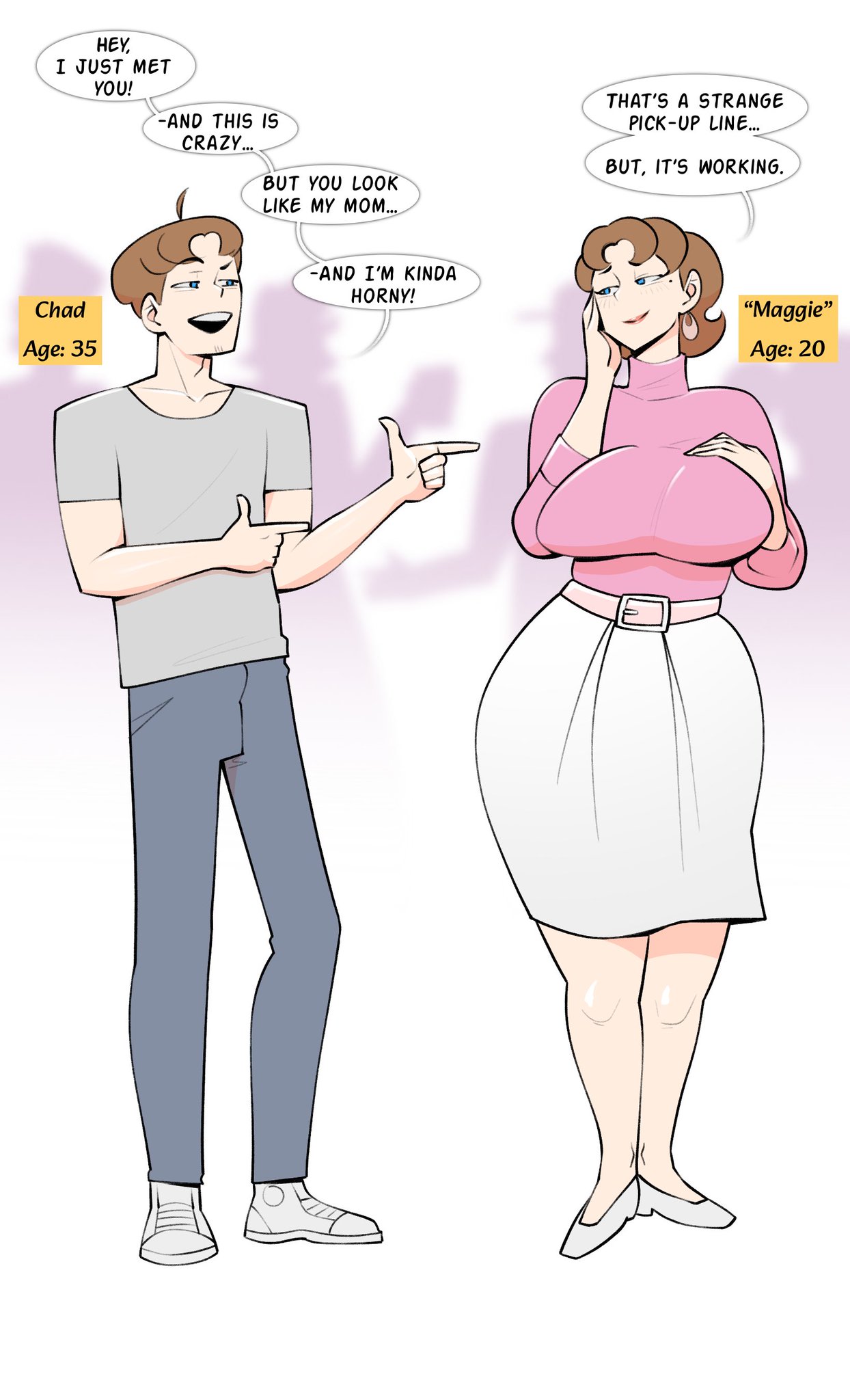 1boy, 1boy1girl, 1girls, big ass, big breasts, big thighs, breasts, chad (jopuari), cougar, cougar milf, curvaceous, curvy, curvy figure, digital media (artwork), female, hips, hourglass figure, huge ass, huge breasts, huge thighs, jopuari, large ass, large breasts, large thighs, legs, light skin, light-skinned female, maggie (jopuari), male, male/female, mature, mature female, mother, mother and son, slim waist, son, straight, thick, thick hips, thick legs, thick thighs, thighs, time travel, time traveler, voluptuous, waist, wide hips, wide thighs